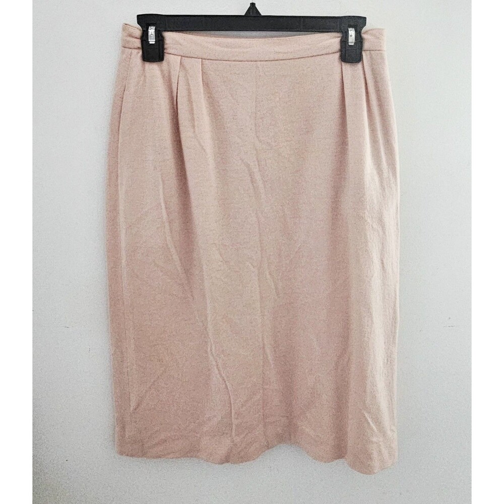 Mary Ann Restivo Wool Knit Midi Pencil Skirt Beige Size 8 Lined Pleat Zipper